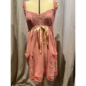 Vintage 90s ANN FERRIDAY lace trimmed 100% cotton baby doll dress S/M Unworn